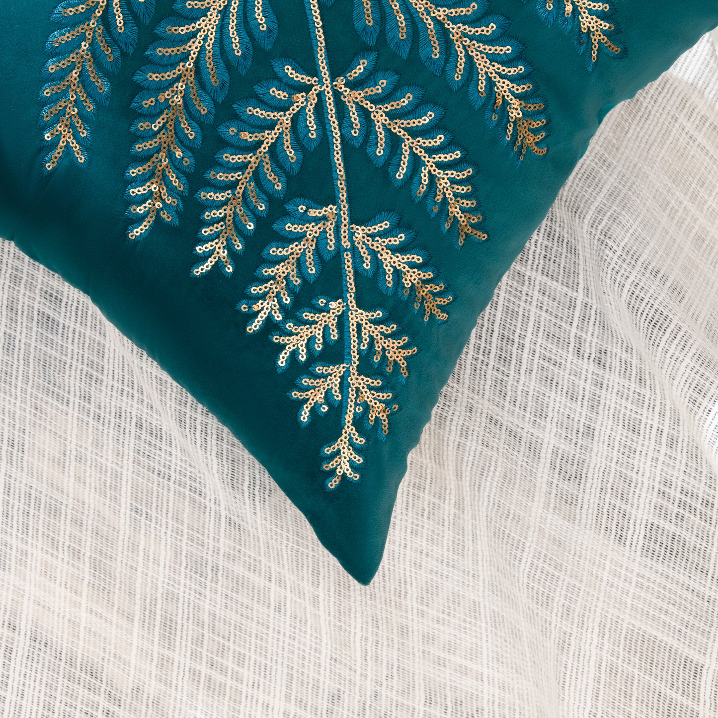 Sea Green Leaf Sequin Work Cushion Covers (Set of 5pcs)