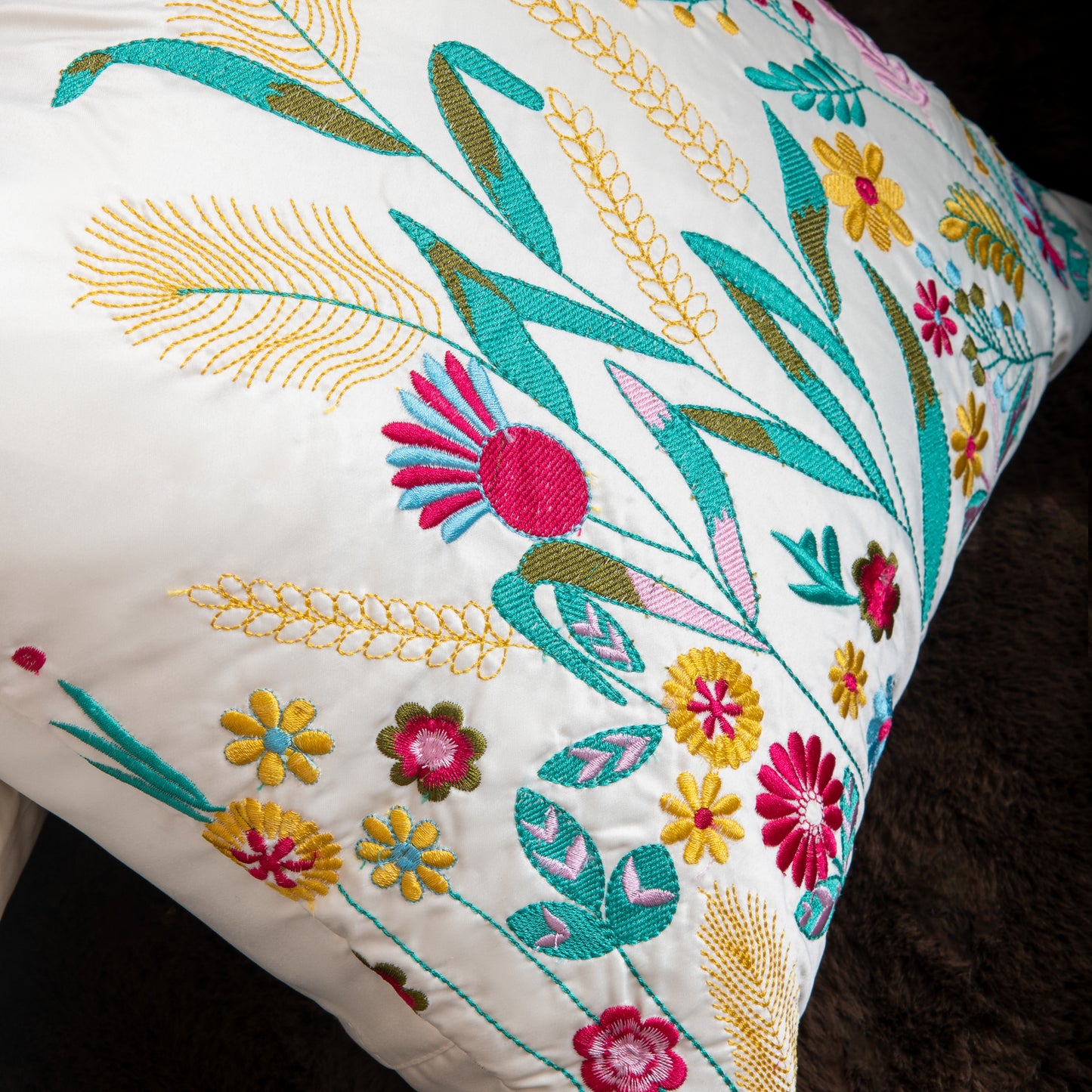 White Base Colorful Embroidery Cushion Covers (Set of 5pcs)