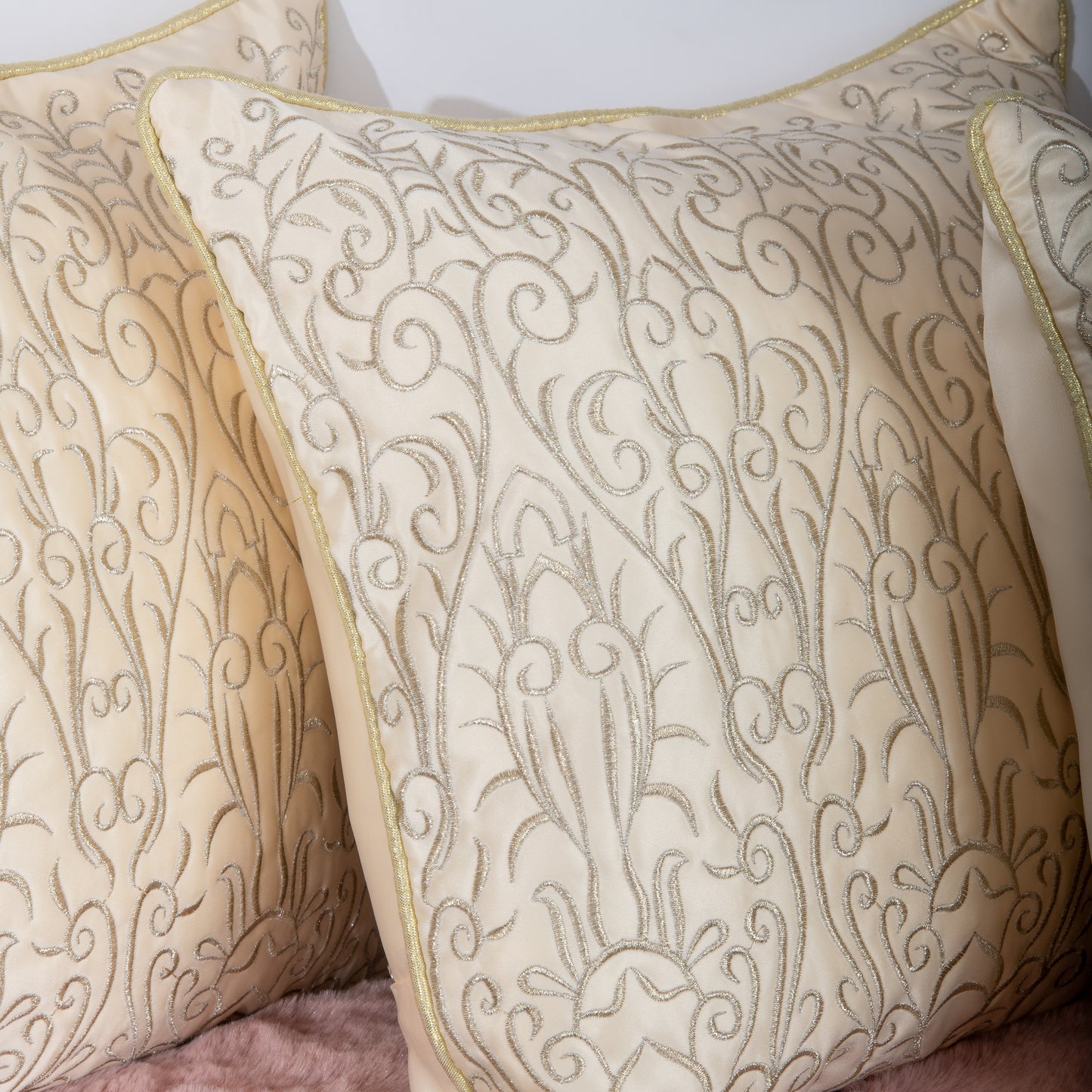 Off White & Golden Jari  Embroidery Cushion Covers (Set of 5pcs)