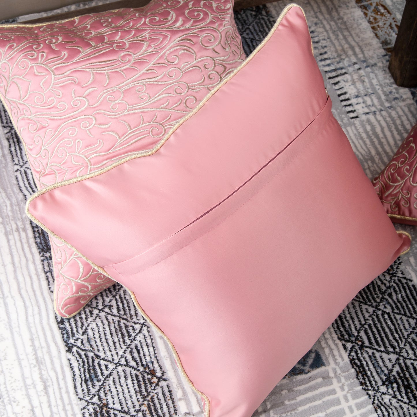 Pink & Golden Jari  Embroidery Cushion Covers (Set of 5pcs)