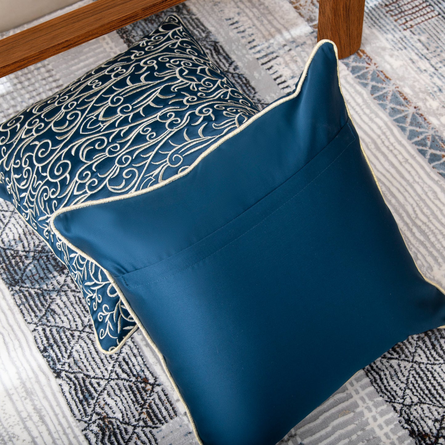 Blue & Golden Jari  Embroidery Cushion Covers (Set of 5pcs)