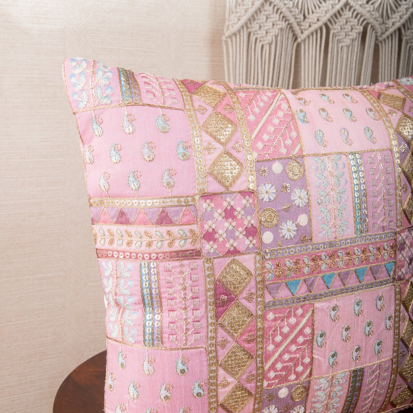 Baby Pink Brocade Jari Work Cushion Covers (Set of 5pcs)