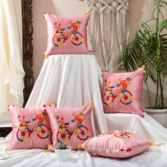 Baby Pink Pom Pom Cushions Cover (Set of 5pcs)