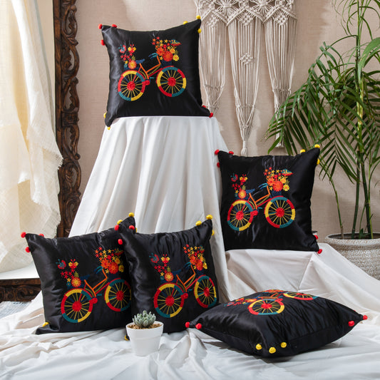 Black Pom Pom Cushions Cover (Set of 5pcs)