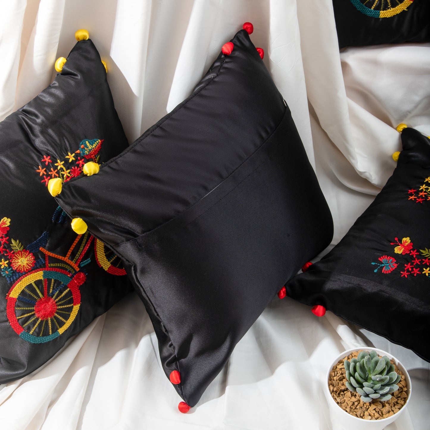 Black Pom Pom Cushions Cover (Set of 5pcs)