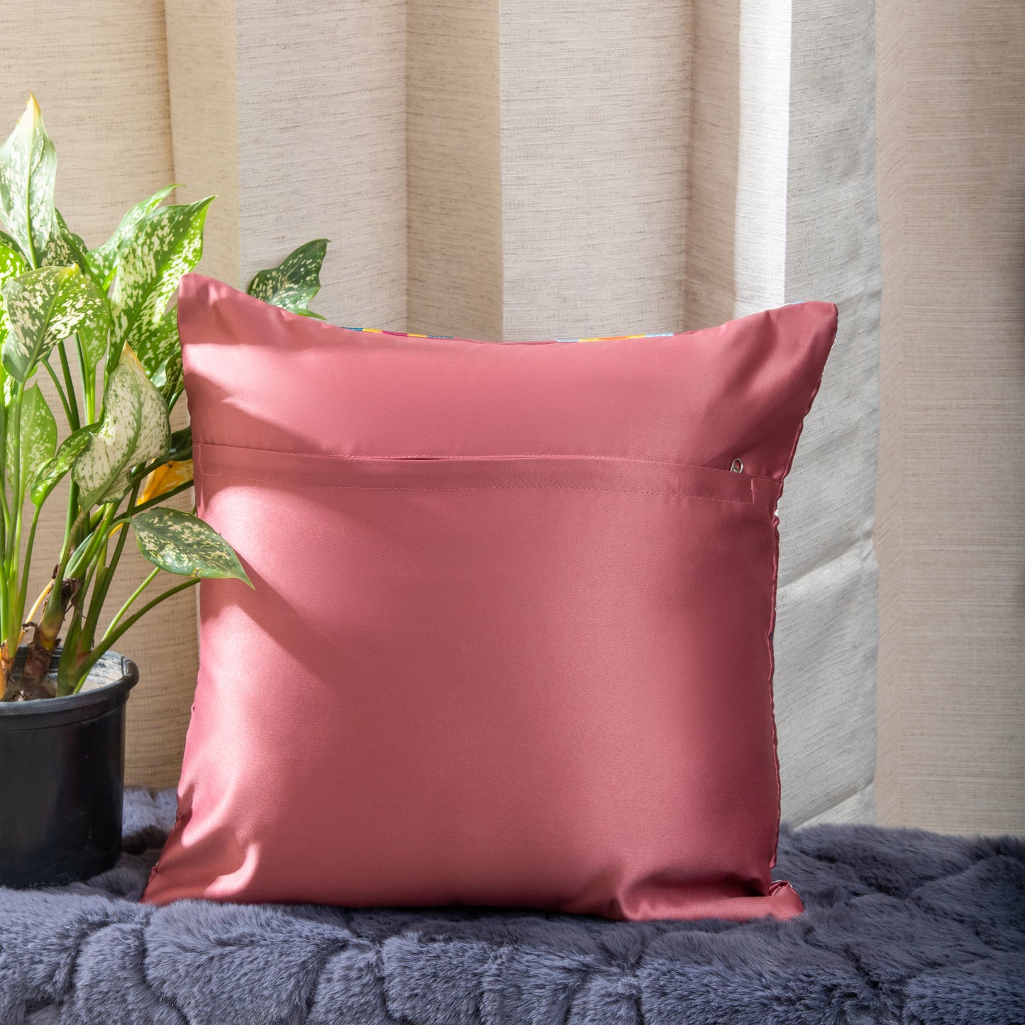 Onion Colour Embroided Cushion Cover  (Set of 5pcs)