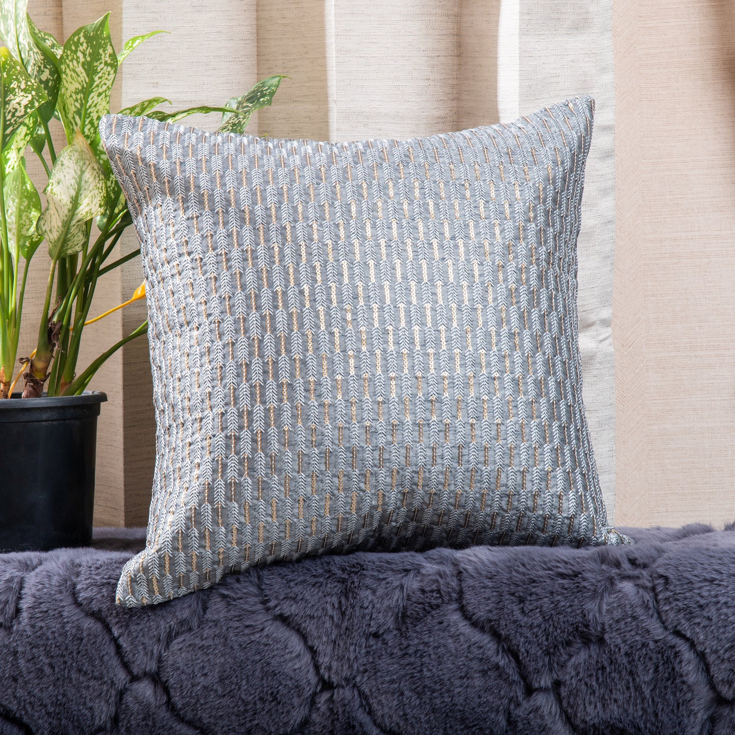 Grey Embroiderd Cushion Covers (Set of 5pcs)