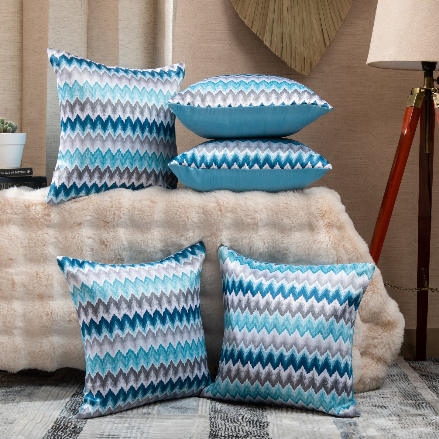 Blue Digital Zig Zag Cushion Covers (Set of 5pcs)