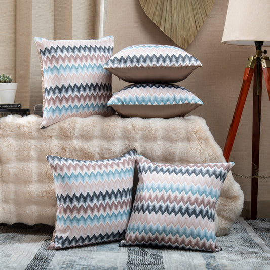 Light Brown Digital Zig Zag Cushion Covers (Set of 5pcs)