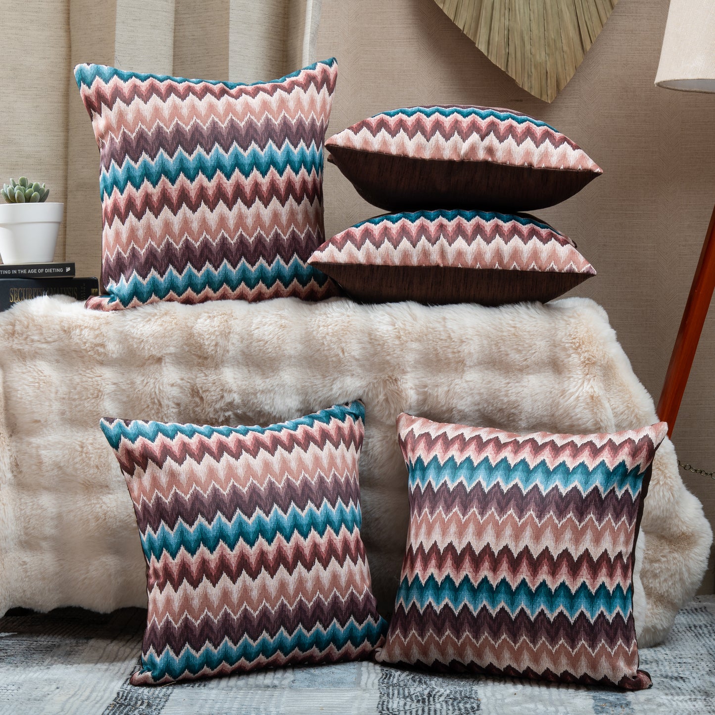 Brown Digital Zig Zag Cushion Covers (Set of 5pcs)