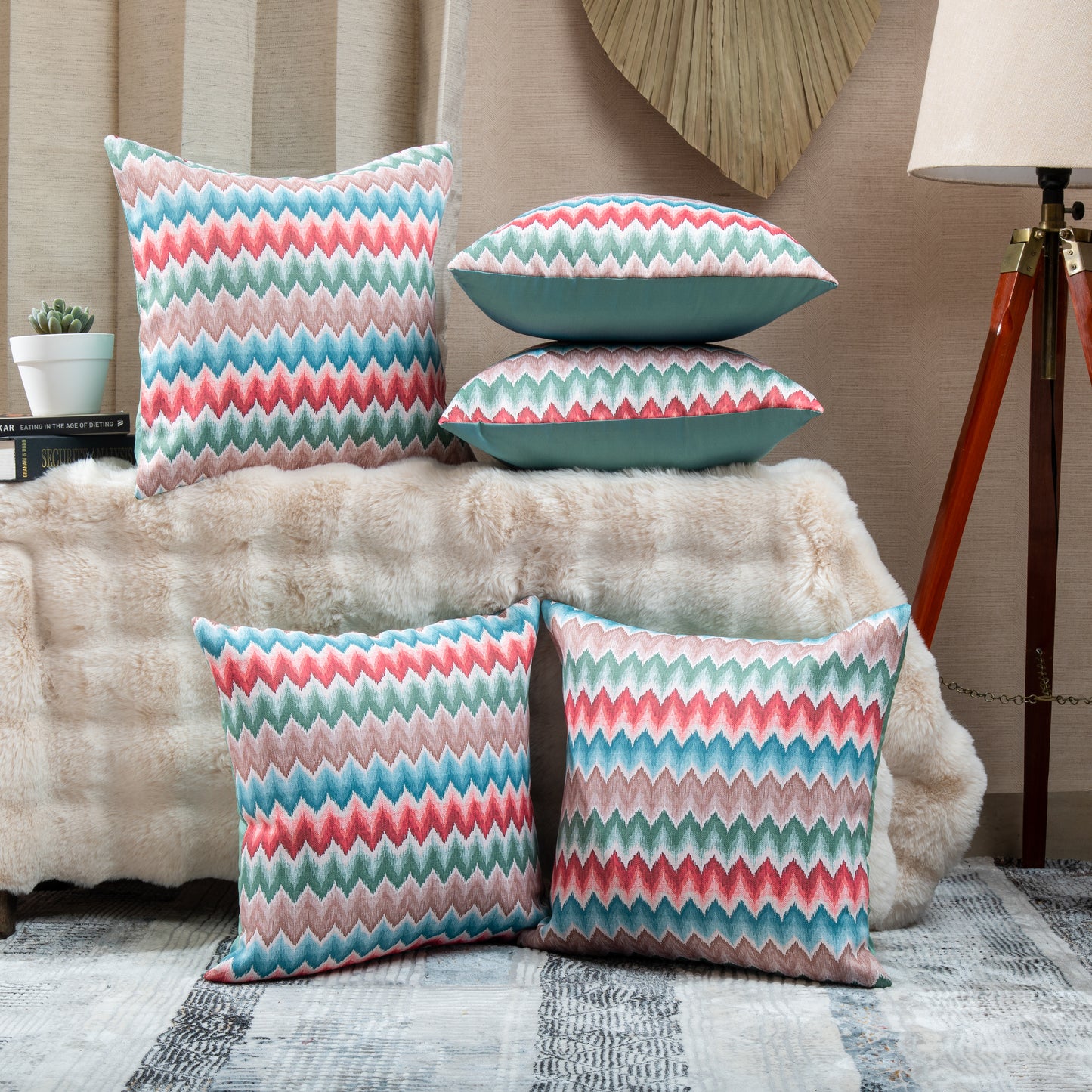 Turkoish Blue Digital Zig Zag Cushion Covers (Set of 5pcs)