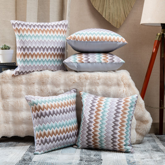 Bluish Grey Digital Zig Zag Cushion Covers (Set of 5pcs)