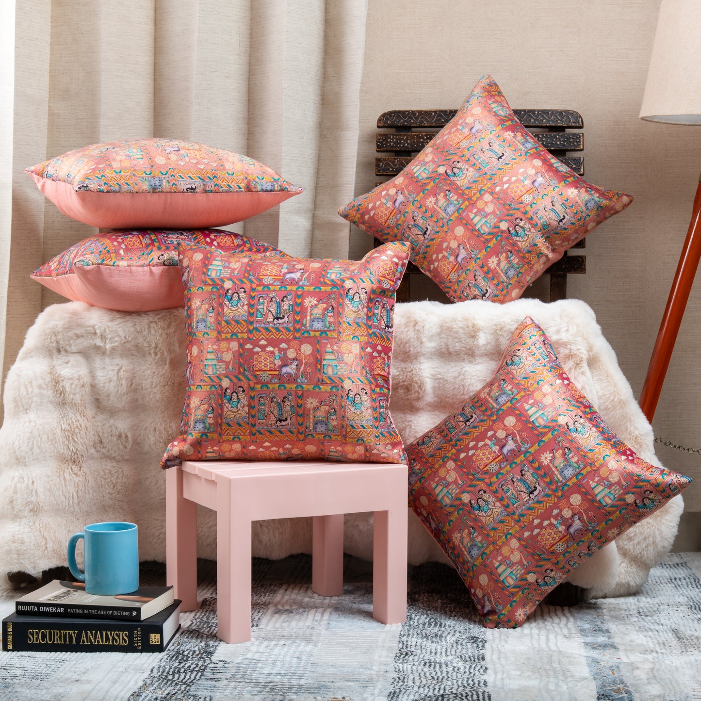 Pink Banarasi Silk Cushion Covers (Set of 5 pcs)