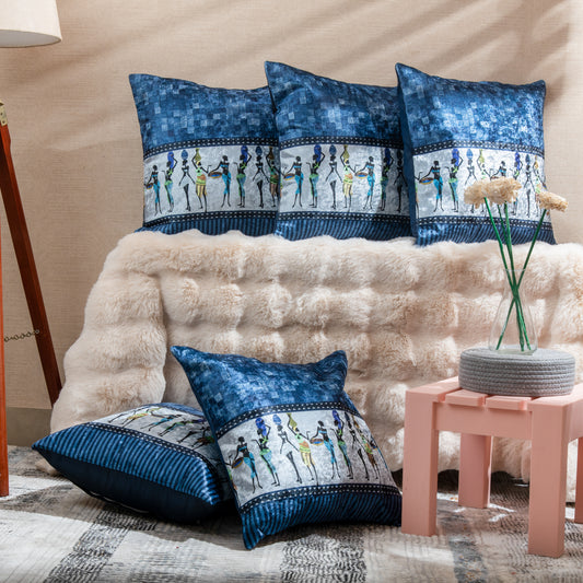 Blue Digital Print Turkey Concept Cushion Covers (Set of 5pcs)